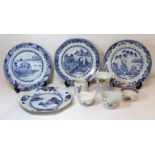 Four 18th century Chinese blue and white porcelain plates, each approximately 23cm in diameter, a