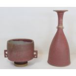 Chris Lucas of Wigton studio pottery vase of slender baluster form with flat rim and two small