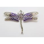 Silver dragonfly brooch/pendant set with garnet, ruby marcasite and pliqu-a-jour.