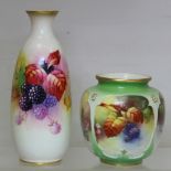 Royal Worcester bone china vase of slender baluster form decorated with blackberries, by A. Davis,