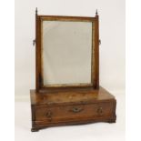 George III fruit wood dressing table mirror, the rectangular glass on tapered rectangular supports