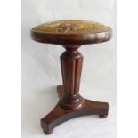 Victorian mahogany circular piano stool on fluted column and platform base