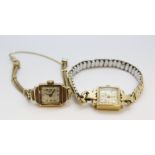 1954 fifteen jewel Bernex ladies 9ct gold cased watch on rolled gold expanding bracelet and a
