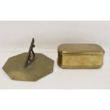 Antique Irish brass sundial of octagonal form with incised maker's name "Walker Dublin", 15cm