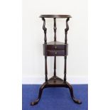 Antique mahogany wig/wash stand with two small drawers, on cabriole supports with triangular