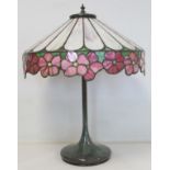 20th century Tiffany style table lamp, the leaded streaky opaque white flared shade with