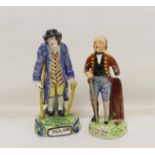 Two early 19th century pearlware figures "Old Age", 17.5cm high and "The Poor Soldier", 16cm high (