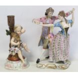 19th century Sitzendorf porcelain candlestick depicting Autumn in the form of a cherub holding a