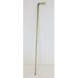 Victorian green glass wreathen twist walking stick with tapered blown handle, 87cm long.