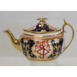 Early 19th century English Spode porcelain teapot of new oval shape decorated with 'Dollar'