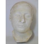 19th century plaster death mask of a young woman or boy with flat hollow back, unmarked, 26cm high.