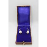 Pair of 18ct white gold pendant drop earrings. rose cut diamonds approx 0.60ct, boxed