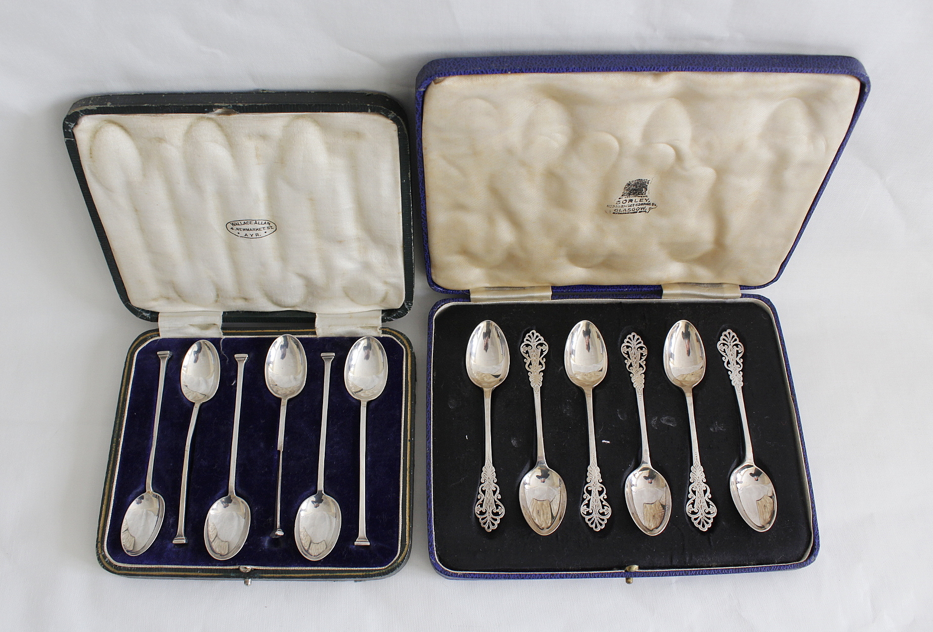 Set of six coffee spoons, pierced terminals, Sheffield 1902, another six, seal ends and a pair of - Image 2 of 8
