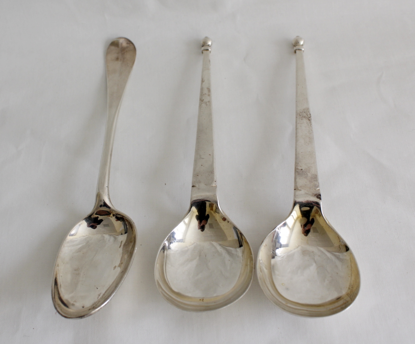 Silver table spoon, Hanoverian pattern by William Davie Edinburgh 1777 and two serving spoons with