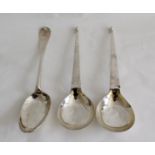 Silver table spoon, Hanoverian pattern by William Davie Edinburgh 1777 and two serving spoons with