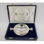 Royal wedding silver quaich with Prince of Wales feathers grips, 1981, 10 oz, cased.