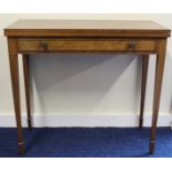 Edwardian mahogany folding tea table with rosewood crossbanding, inlaid stringing and single drawer