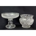 19th century heavy cut glass circular bowl with diamond and star cut banding on circular split cut