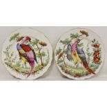 Two 19th century Chelsea style plates with lobed rims, basket weave effect borders, decorated with