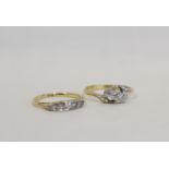 Diamond five stone ring in gold '18' and another three, '18ct Plat". 6g  (4)