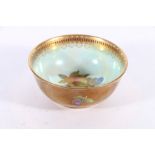 Wedgwood lustre porcelain tea or sugar bowl with fairyland type fruit pattern, number Z5458X, 8cm