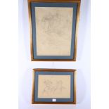 GARAY, Two cavalry battle scenes, Signed pencil sketches 40cm x 29cm and 20cm x 29cm, (2)