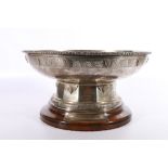 George V silver pedestal bowl with relief fruiting grape vine decoration by Mappin and Webb London