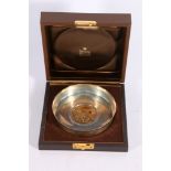 Contemporary silver ashtray bowl with inset medallion commemorating centenary of Sir Winston