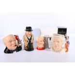 Royal Doulton Queen Elizabeth II character jug D7256, boxed, Winston Churchill character jug