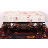 19th century footstool upholstered in floral patterned fabric raised on C scroll understage and