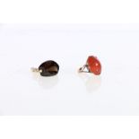 9ct gold cabochon oval carnelian dress ring, size I 4.6g gross and a 9ct gold mounted swivel fob