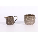 Victorian silver sugar bowl and cream jug decorated with signs of the Zodiac by Hamilton and