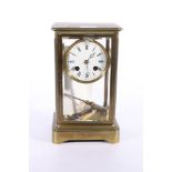 French four glass mantle clock with white enamel dial, the movement stamped for Japy Freres and