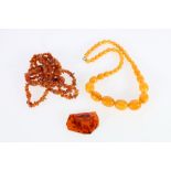 Long single strand of raw amber necklace, 140cm long, a single strand of butterscotch coloured beads
