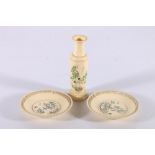Pair of early 20th Century pierced and inked ivory dishes decorated with birds amongst blossom, 10cm
