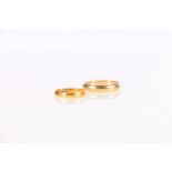 22ct gold plain wedding band ring, size L, 1.58g, and a 9ct yellow gold plain wedding band ring,