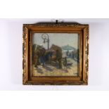 GIMINY (Hungarian School), Pier market scene, Signed pastel, 30cm x 33cm