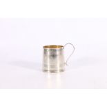 Indian Colonial silver christening mug with two incised bands and gilded interior, possibly by