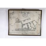 An 18th century engraving map titled A Survey & Ground Plot of the Royal Palace of White Hall with