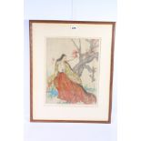 ELYSE ASHE LORDRed Plum Blossompencil signed, engraving, numbered 86/10040cm x 31cm