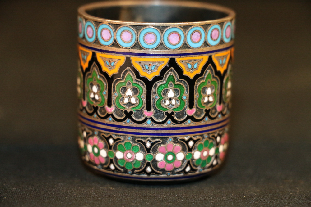 Russian 91 zol grade (94.79%) silver and enamelled vodka cup, hallmarks "91 Moscow town mark, BC1876 - Image 5 of 7