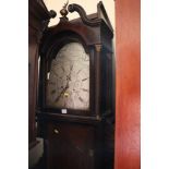 Fra Henderson of Pennycuick (Penicuik) longcase Grandfather clock, the silvered dial with Roman