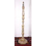 Indian or Iranian painted turned wood standard lamp raised on octagonal base, 145cm tall