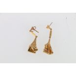 Pair of contemporary 14ct gold earrings of textured nugget type form by Lapponia of Helsinki in