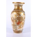 Early 20th Century Satsuma vase, the body decorated with figures, a dragon, birds and flowers on a