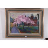 JEFF MCDONALD Cherry Blossom, Cathedral Square, Glasgow Signed, acrylic, 39cm x 56cm Provenance: A