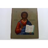 19th century religious Russian icon painted panel, 31cm x 26cm