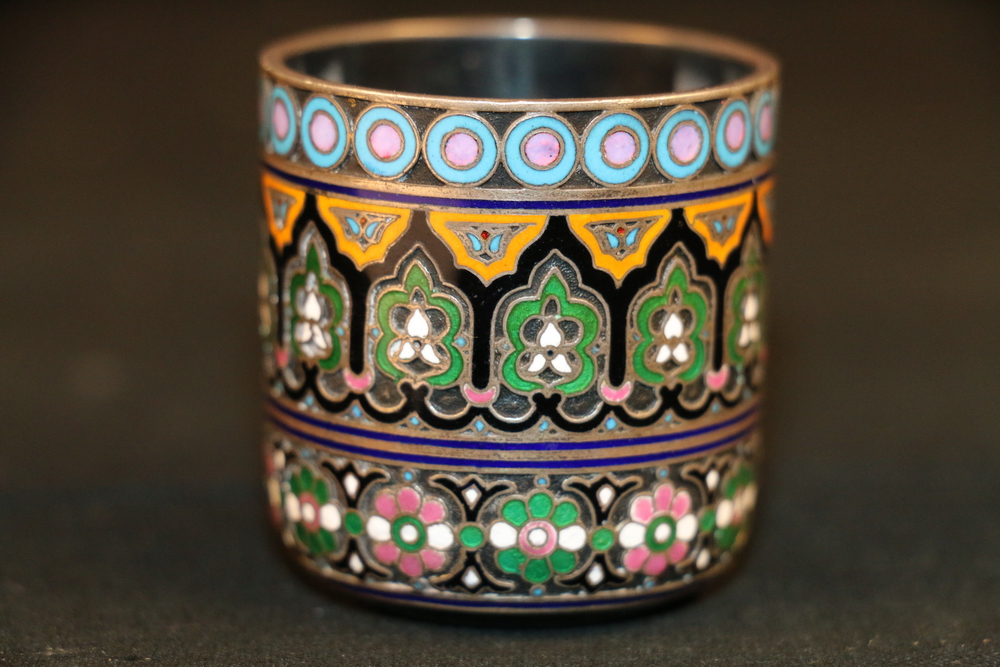 Russian 91 zol grade (94.79%) silver and enamelled vodka cup, hallmarks "91 Moscow town mark, BC1876 - Image 3 of 7