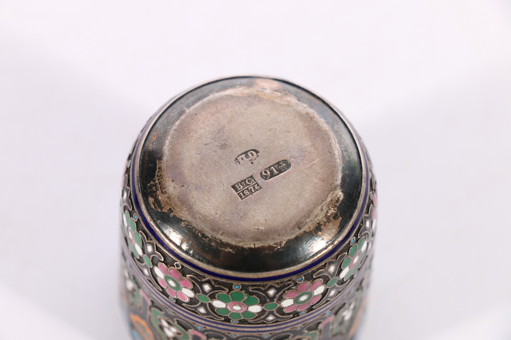 Russian 91 zol grade (94.79%) silver and enamelled vodka cup, hallmarks "91 Moscow town mark, BC1876 - Image 2 of 7