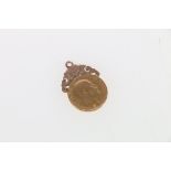 Edward VII gold sovereign 1908 with soldered mount, 9.3g gross